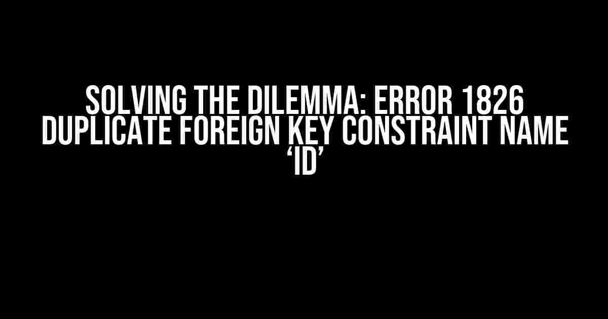 Solving the Dilemma: Error 1826 Duplicate Foreign Key Constraint Name ‘id’